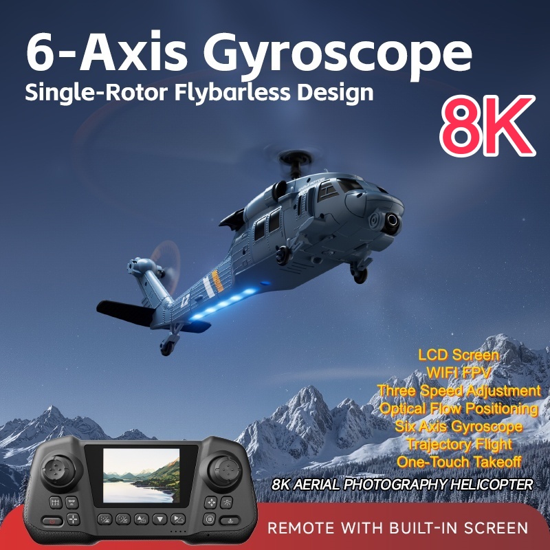 Rc Helicopter Single Rotor - Militaire afstandsbedienbare helikopter met 6-assige gyro,