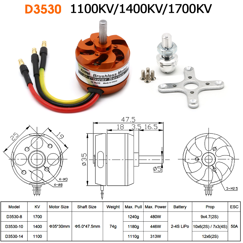 Rc Helicopter Mini - D3530 1100KV 1400KV 1700KV Borstelloze Outrunner